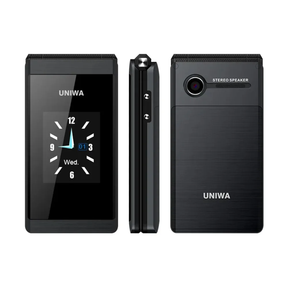 UNIWA X28 Flip Cellphone 2.8Inch Display 2G Feature Mobile Phone Big Push-Button Phone for Elderly Unlocked Dual Screen 1200mAh