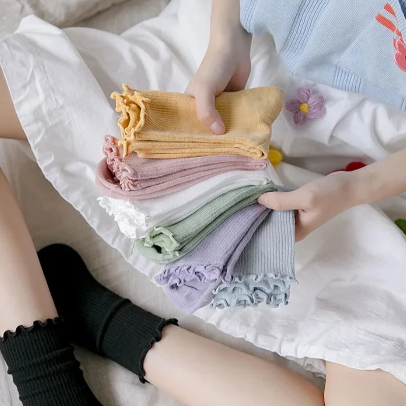 

Ruffles Soft Cotton Women Socks Solid Japanese JK Comfortable Cute Socks Pink Princess Girl Cozy Lovely Frilled Girls Socks