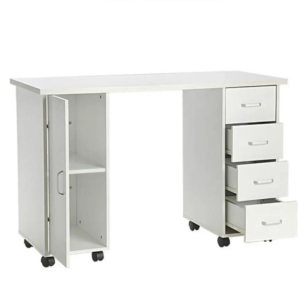 Table Double Edged Manicure Nail Table Station with Drawer White MDF Easy to Assemble and Wipe Manicure Desk