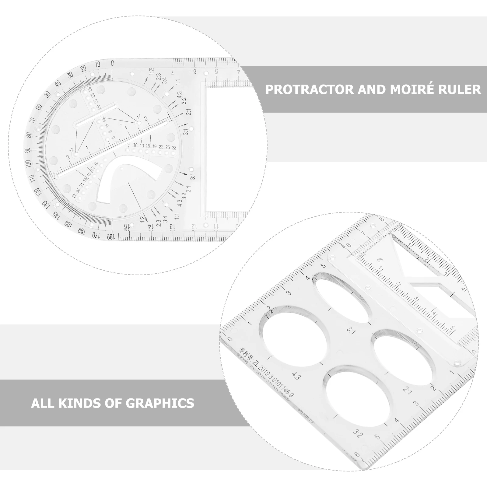 Mini Ruler Drawing Set Plastic Templates White Middle School Student Scale Multifunctional Geometric Tool Architecture Design