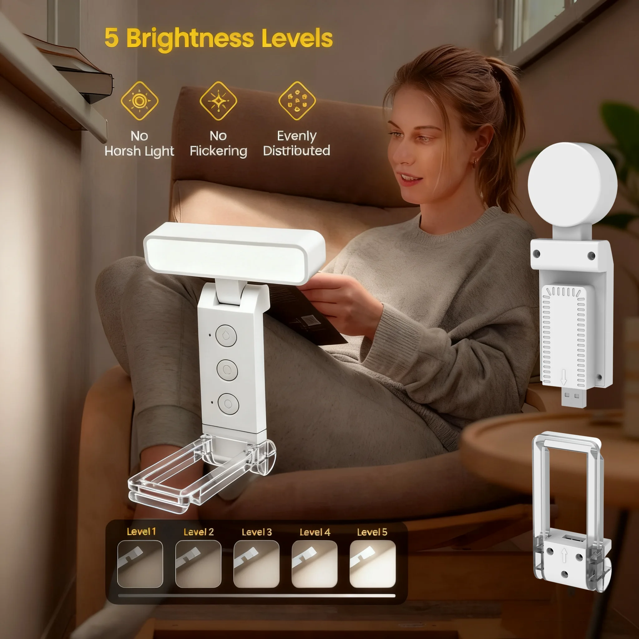 ضوء قراءة MF USB قابل لإعادة الشحن للقراءة ليلاً في السرير، مشبك LED على ضوء الإشارة المرجعية المحمول للقراءة في السرير #2