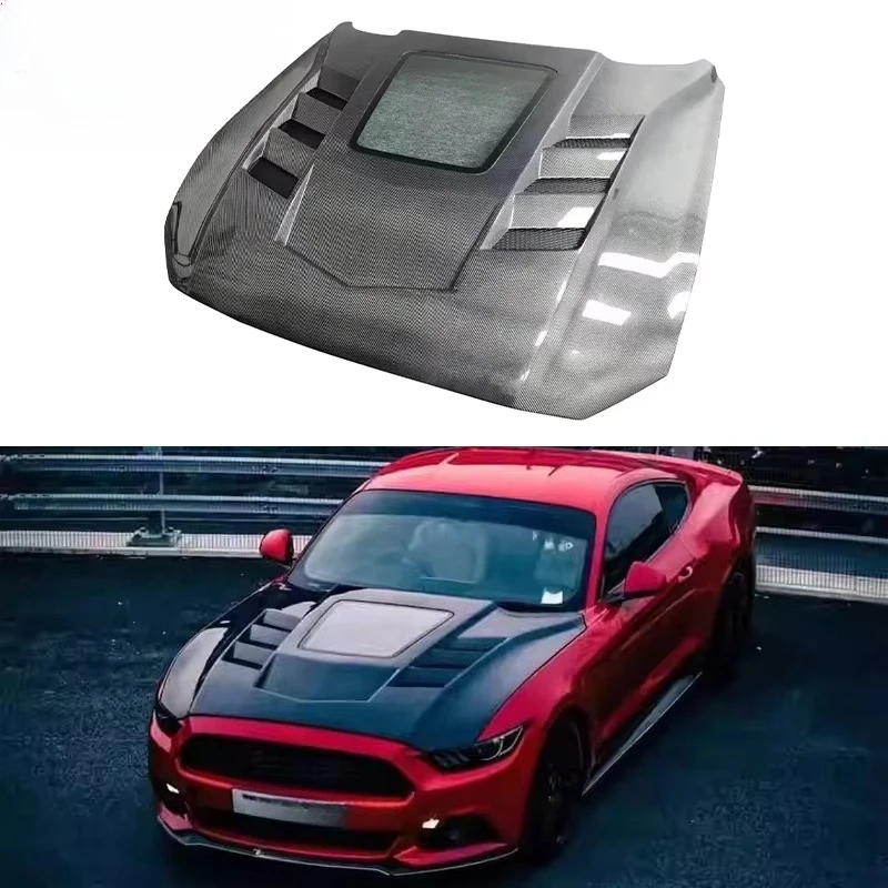 

SW Style Carbon Fiber Clear Glass Hood Front Engine Cover For 2018-2022 For Ford Mustang Coupe Auto Parts New Condition Modified