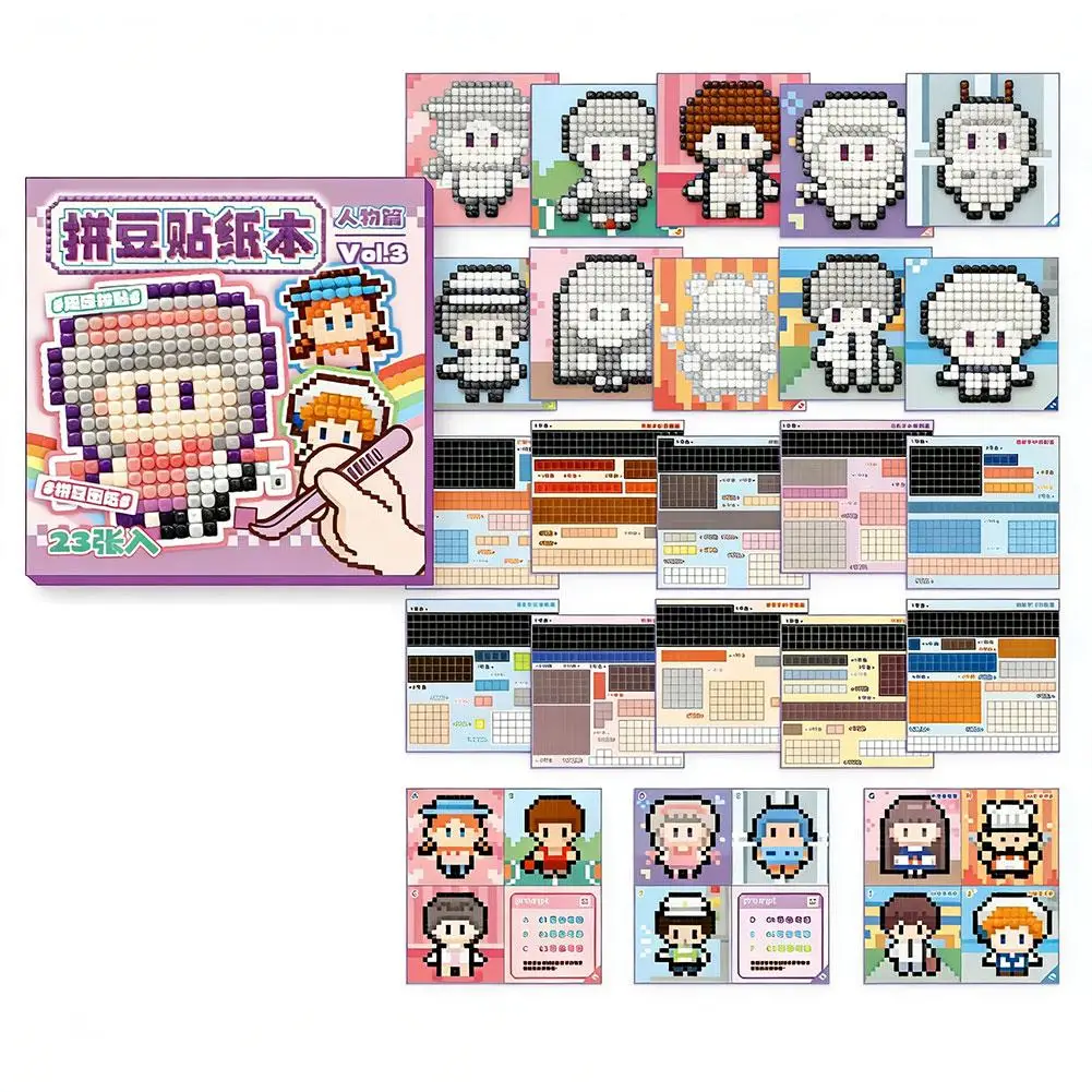 Pixel Art Stickerboek DIY Dierenpuzzel Mozaïek Knutselwerk Educatief Speelgoed Kinderen 23 Vellen Activiteitsspel Cartoon Schattig Cadeau Benodigdheden