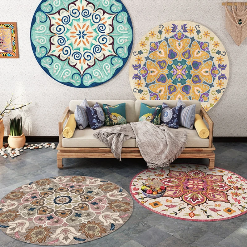 

Nordic Round Study Rug Morocco Carpets for Living Room Retro Ethnic Style Bedroom Decor Carpet Soft Washable Anti-slip Floor Mat