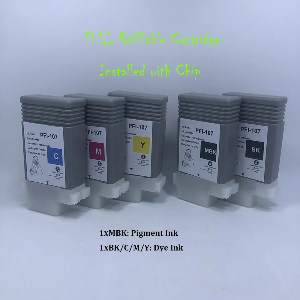 

PFI-107 PFI107 full Pigment ink Compatible Ink Cartridge with Chip for Canon iPF670 iPF680 iPF685 iPF770 iPF780 iPF785 Dye ink