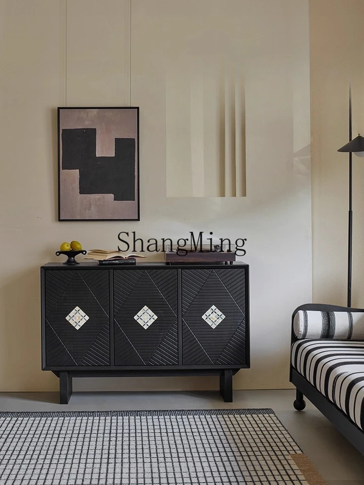 

CL light sandalwood black solid wood bucket cabinet, next to the sofa, household storage cabinet