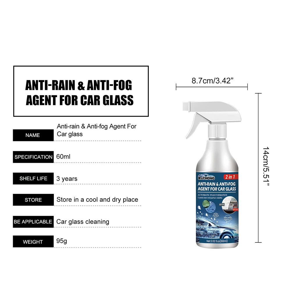 60ml Portable Car Glass Rainproof Antifogging Coating Agent Long Lasting Cleaning Accessories for Windshield Rearview Mirror
