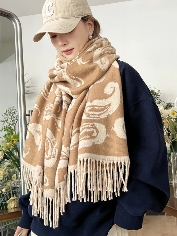 

Imitation Cashmere Knitted Vintage Scarf Headscarf Winter Women Ladies Men Preppy Print Scarve Pashmina Mujer Pareo Wrap Shawl