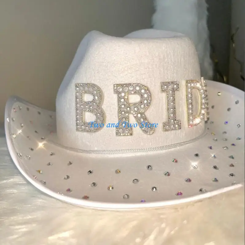 

HX6F Friendly Lightweight Bridal Western Hat Nonwoven Friendly Bridal Western Hat for Wedding Ceremonies and Parties