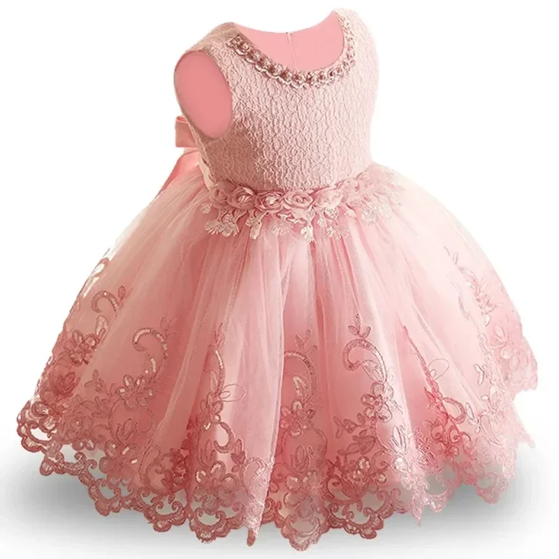 

Newborn Elegant Bridesmaid Baby Girl Dresses Bow Kids Baptism Dress Lace Wedding Birthday Evening Party Princess Clothes 0-2 Yrs