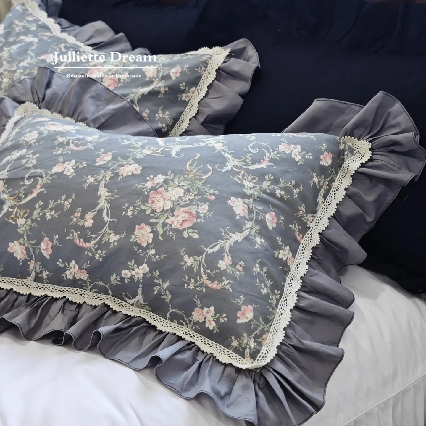 1 Piece Pillow Cover Handmade Princess Floral Cotton Pillowcase Ruffle Lace Trim Shabby Chic Home Bedding Decor Pillow Case