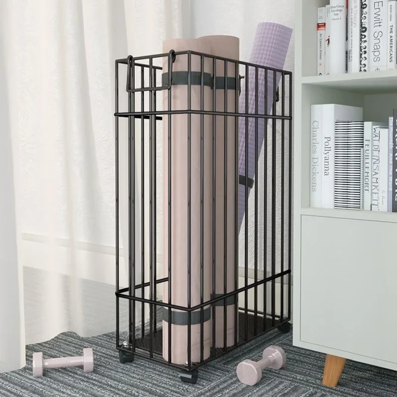 Yoga Mat Storage Rack Gym Sports Equipment Finishing Tools Wrought Iron Wheel Dirty Clothes Basket