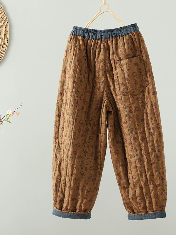 Pantaloni in cotone con stampa retrò Pantaloni casual dritti in lino ad alta densità da donna Autunno Inverno Nuovo arrivo