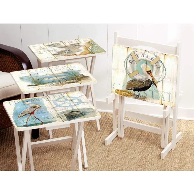 Coastal Bird Folding TV Tray Tables - Shorebird-Themed Design, Perfect for Home, Patio, Beach Decor, Durable & Easy to Store