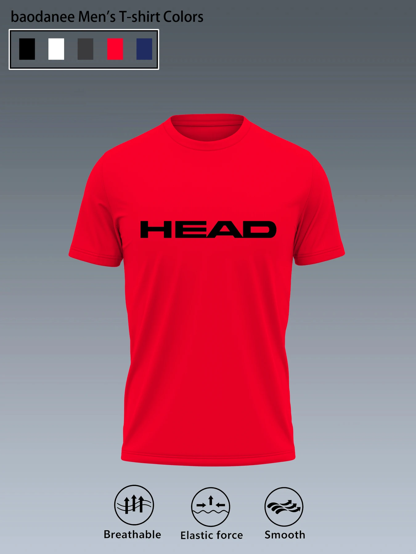 HEAD Letter Print Men Sports T‑shirt Breathable Elastic Smooth Short Sleeve Tops For Tennis Running Gym Training Daily Wear image 4