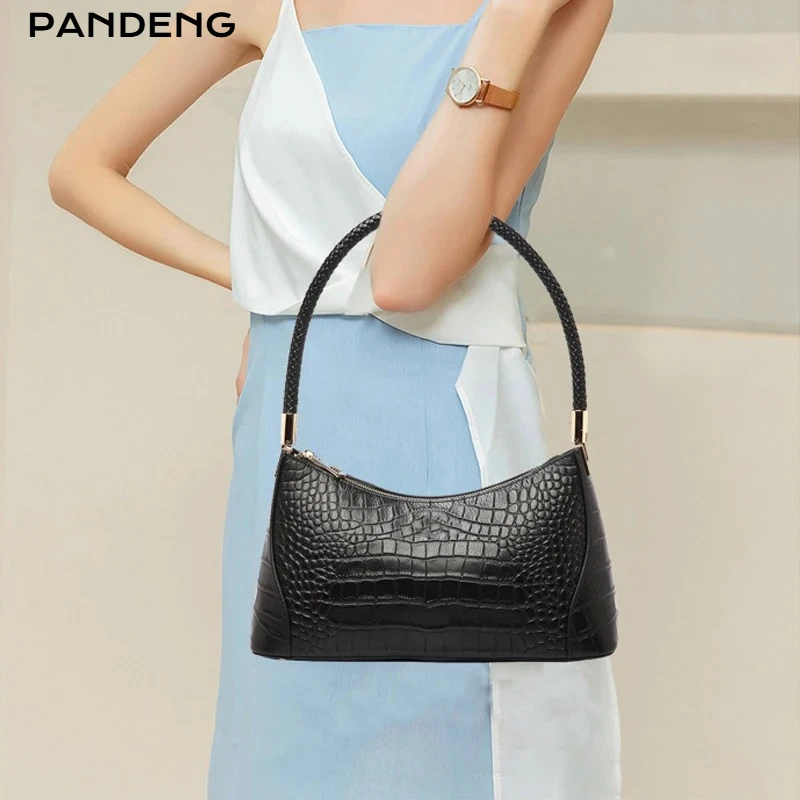 

Women Retro Luxury Designer Cowhide Handbags Ladies Alligator Pattern Cow Leather Underarm Bag Female Soft Leisure Shoulder Bags