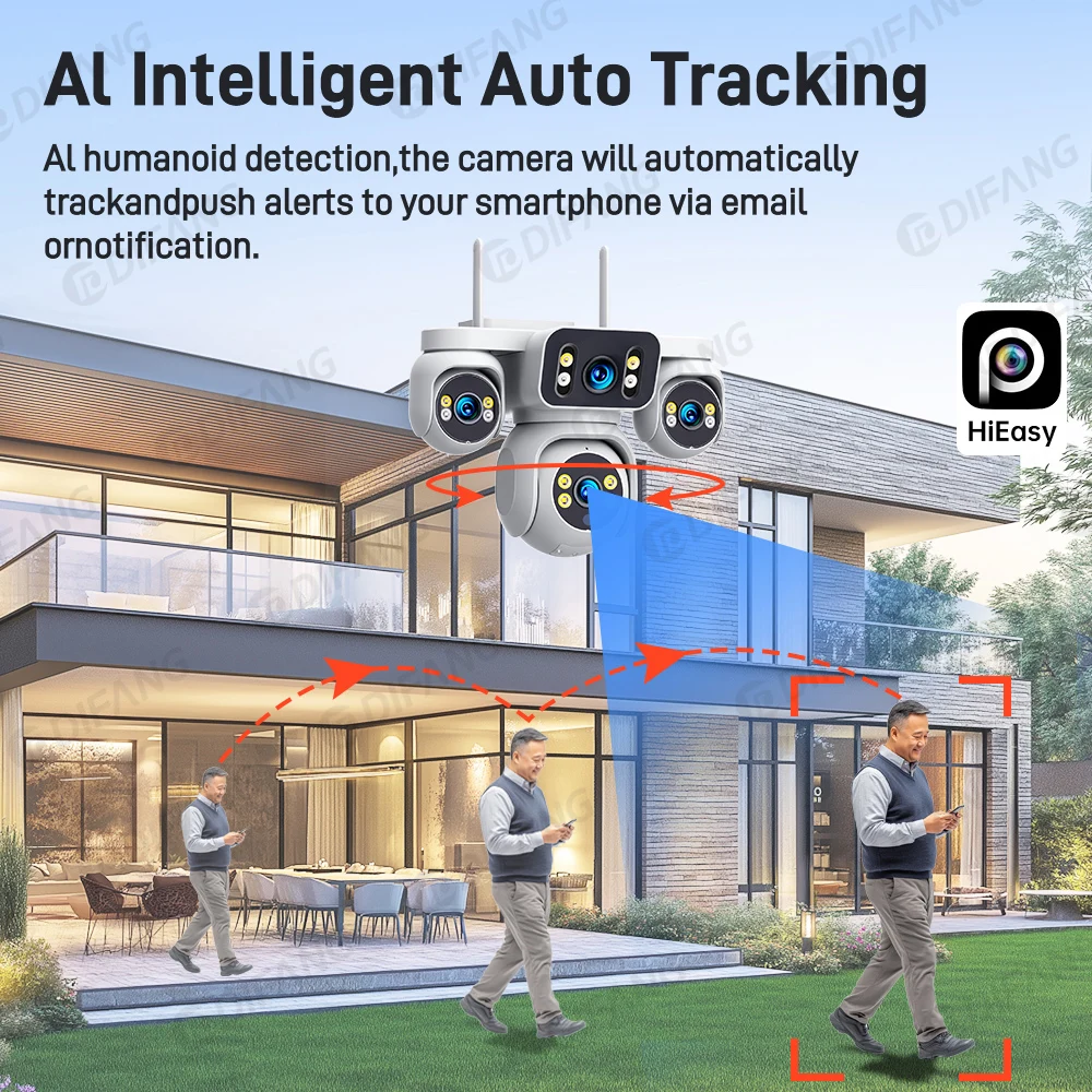 DIFANG 20MP 4 Screens Security WiFi Camera 12X Zoom & Auto Tracking CCTV 10K  Wireless Surveillance IP Camera Outdoor