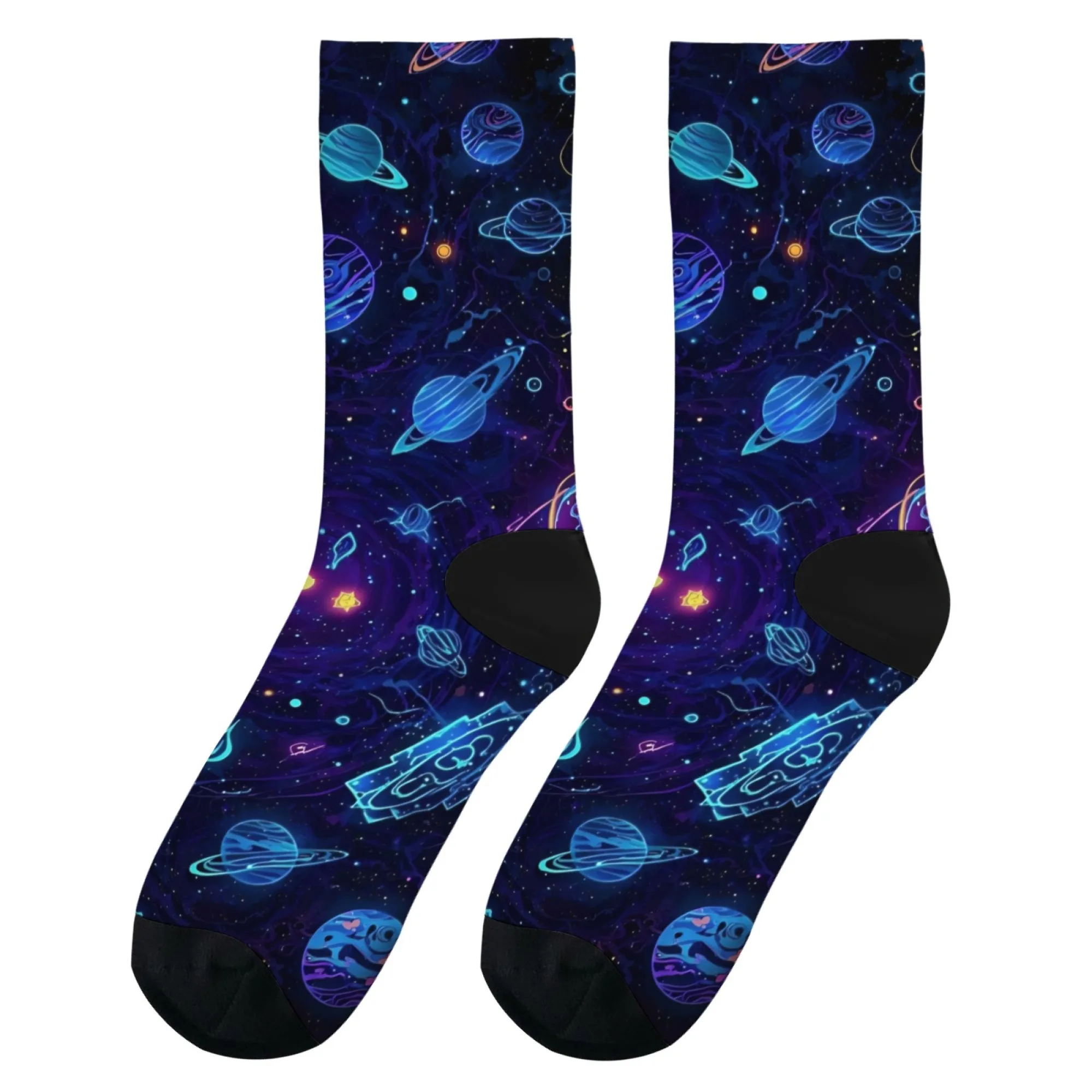 

Mysterious Cosmic Space Planet Pattern Crew Socks Anti Slip Breathable Soft Warm Perfect for Crazy Gift Outdoor Daily Wear