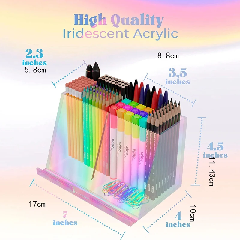 Iridescent Acrylic storage pen case makeup brush colorful rainbow Container desk storage shelf tablet holder multi-functional