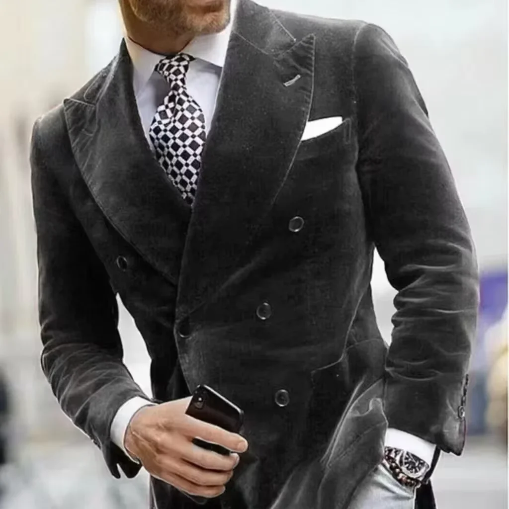 

Men's Velvet Blazer Double Breasted Peak Lapel Elegant Jacket Formal Business Wedding Prom Dinner Party Customized Coat Hot Sale