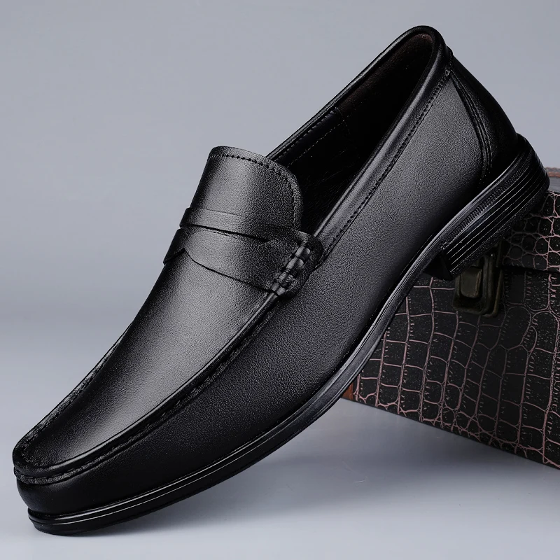 

High-quality Genuine Leather Men Casual Shoes Brand Soft Italian Men Loafers Moccasins Breathable Slip on Black Driving Shoes