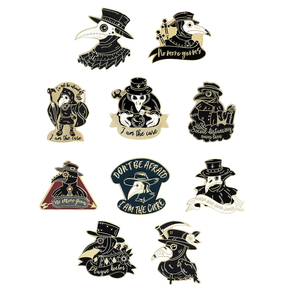 10 Pcs Steampunk Enamel Pins Plague Doctor Brooch Ruck Sack Stylish Alloy Man Rucksack