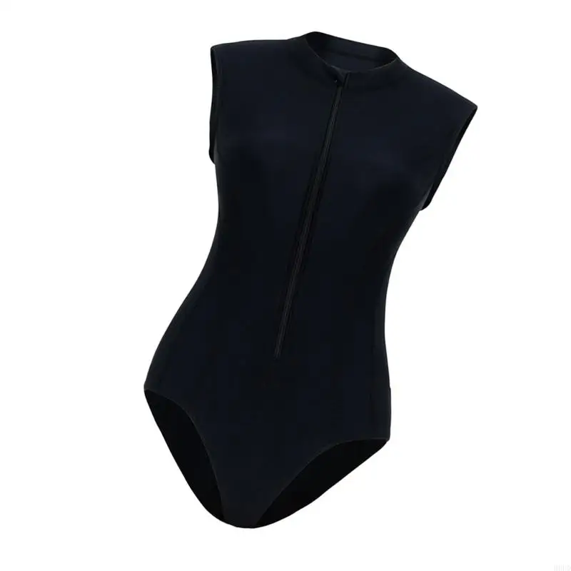 Einteiliger Schnorchelanzug für Damen, ärmelloser Rashguard-Badeanzug mit Reißverschluss vorne, schnell trocknender Neoprenanzug – Detail 4