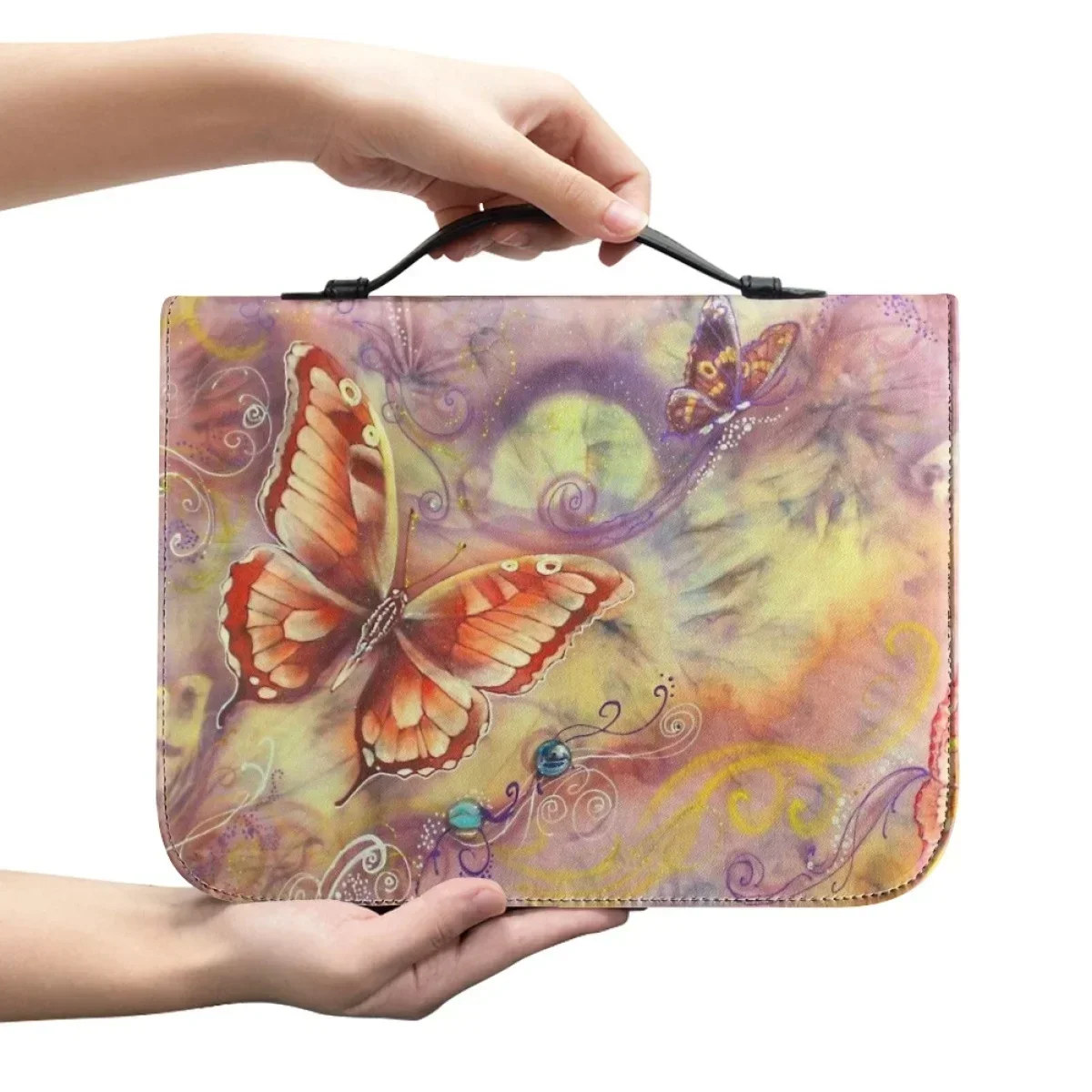

Women's Leather Handbags Church Bible Bag New Artistic Butterfly Print Custom Bible Cover Case Study Book Holy Storage Boxes