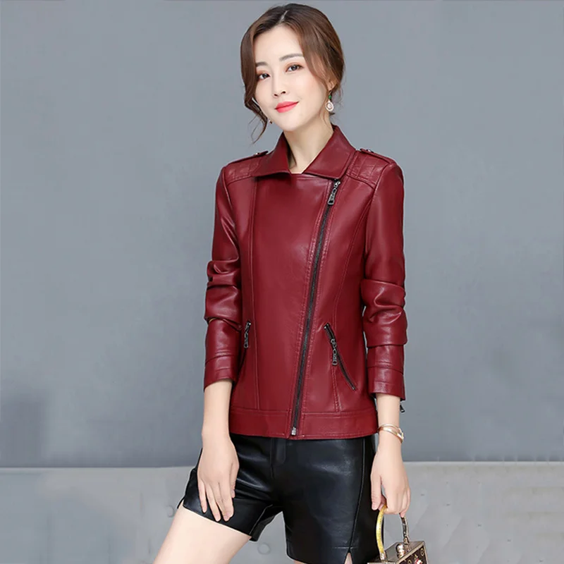 Women Moto Jacket New Spring Autumn 2023 Cool Trendy Slim Short Zipper Sheepskin Leather Coat Split Leather Biker Jacket Winter