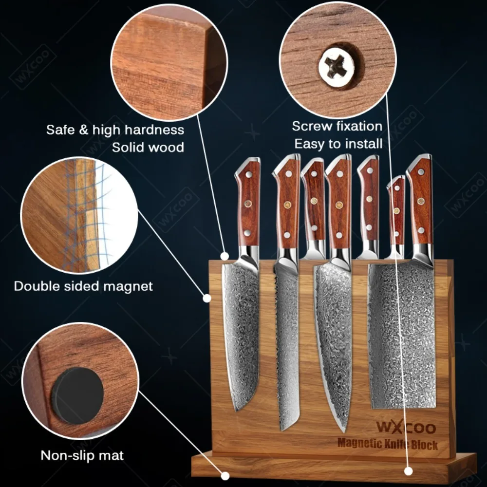 WXCOO Messerblock aus Edelstahl, Aufbewahrungsregal für die Arbeitsplatte, Einzel-Loch-Design, rutschfeste Basis für 5-7 Messer, modernes Design, leicht zu reinigen. – Detail 16
