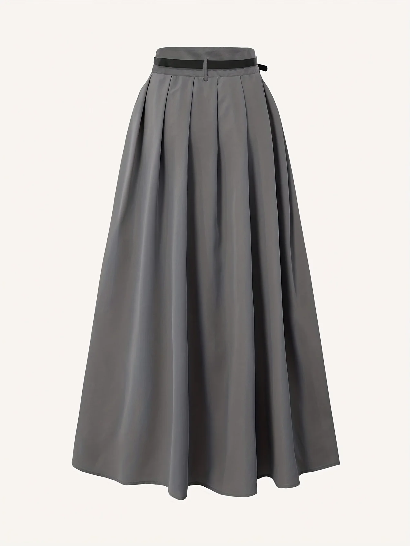 Ladies' Solid Color Versatile Decorative Belt, High Waist Long Pleated Skirt, High Waist Flared Skirt