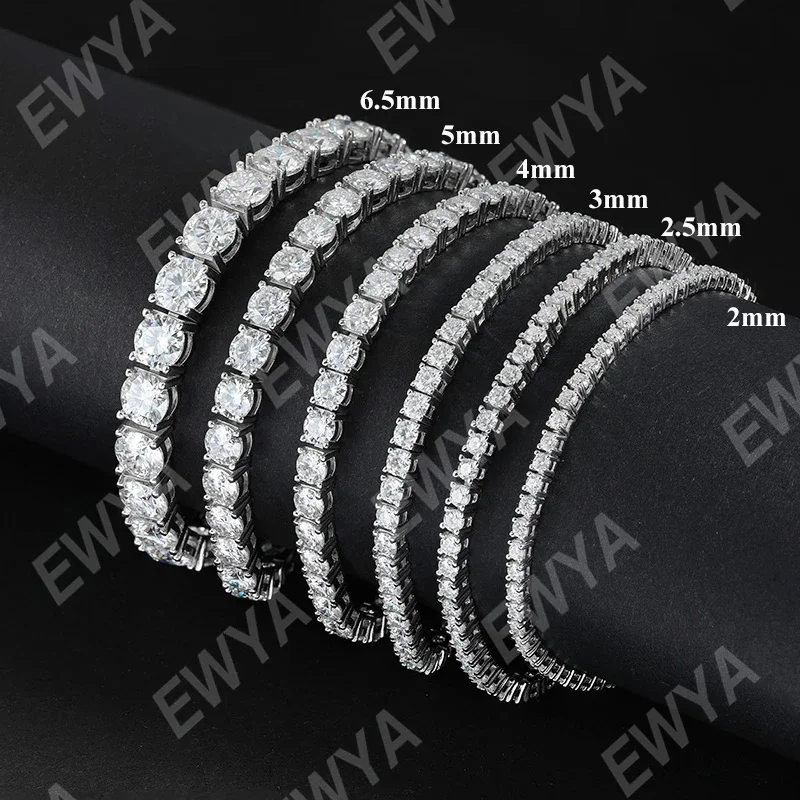 EWYA-pulsera de moissanita de Plata de Ley 925, 0,1 CT, 3mm, D VVS1, diamante con GRA para mujer, joyería fina brillante para fiesta de boda