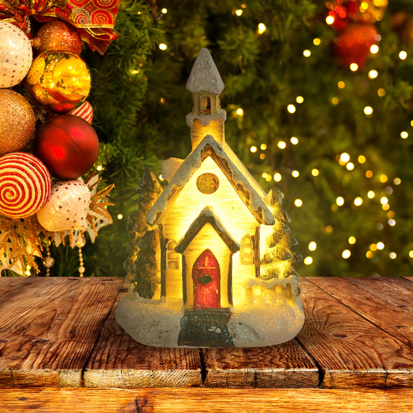 

Luminous Christmas House Miniature Village Houses Resin Christmas Village Micro Landscape Decoration Festive Home Office Decor