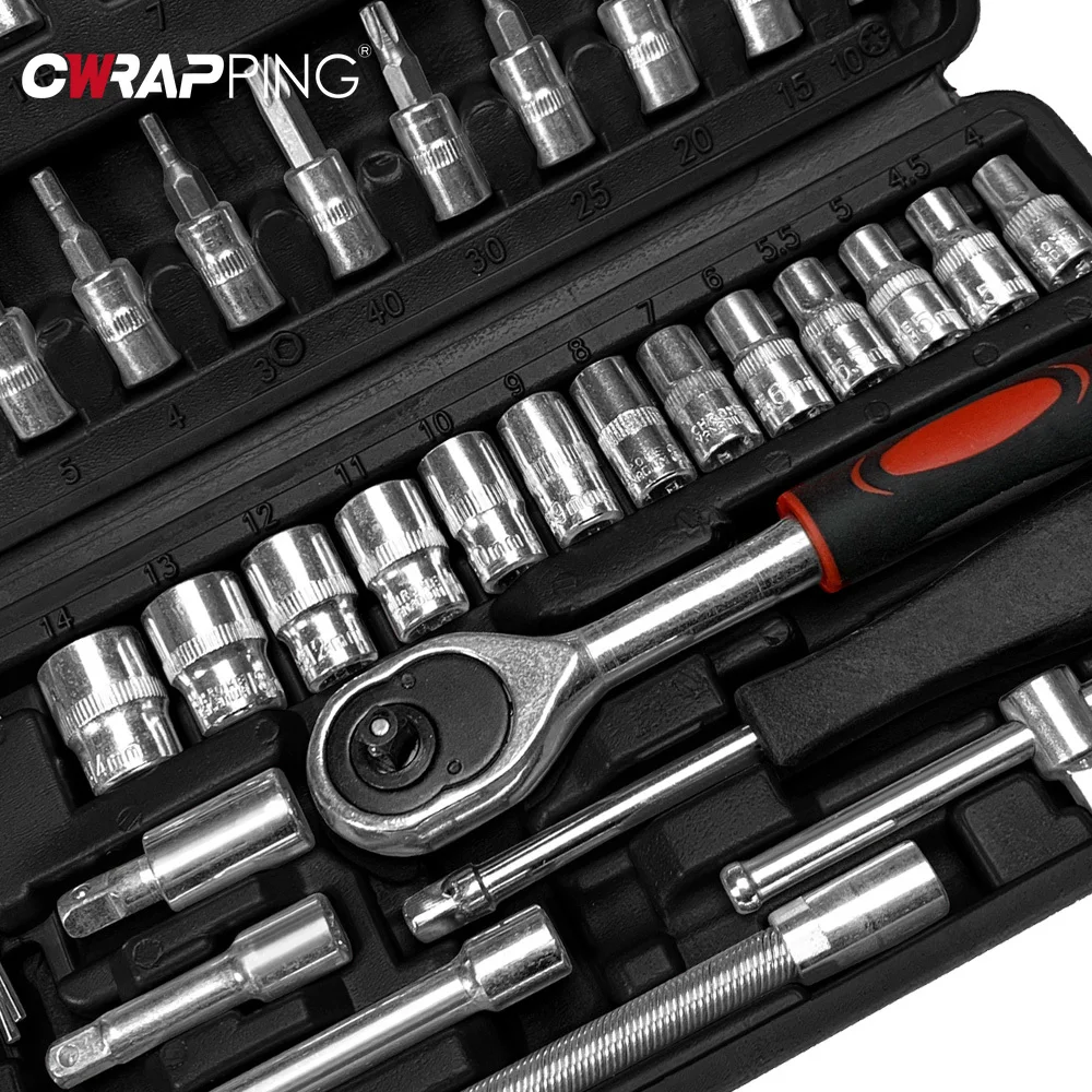 46pcs 1/4 Inch Drive Socket Ratchet Wrench Set Complete Car Repair Tools Set for Car Bike Motorcycle Maintenance Mechanic Tools