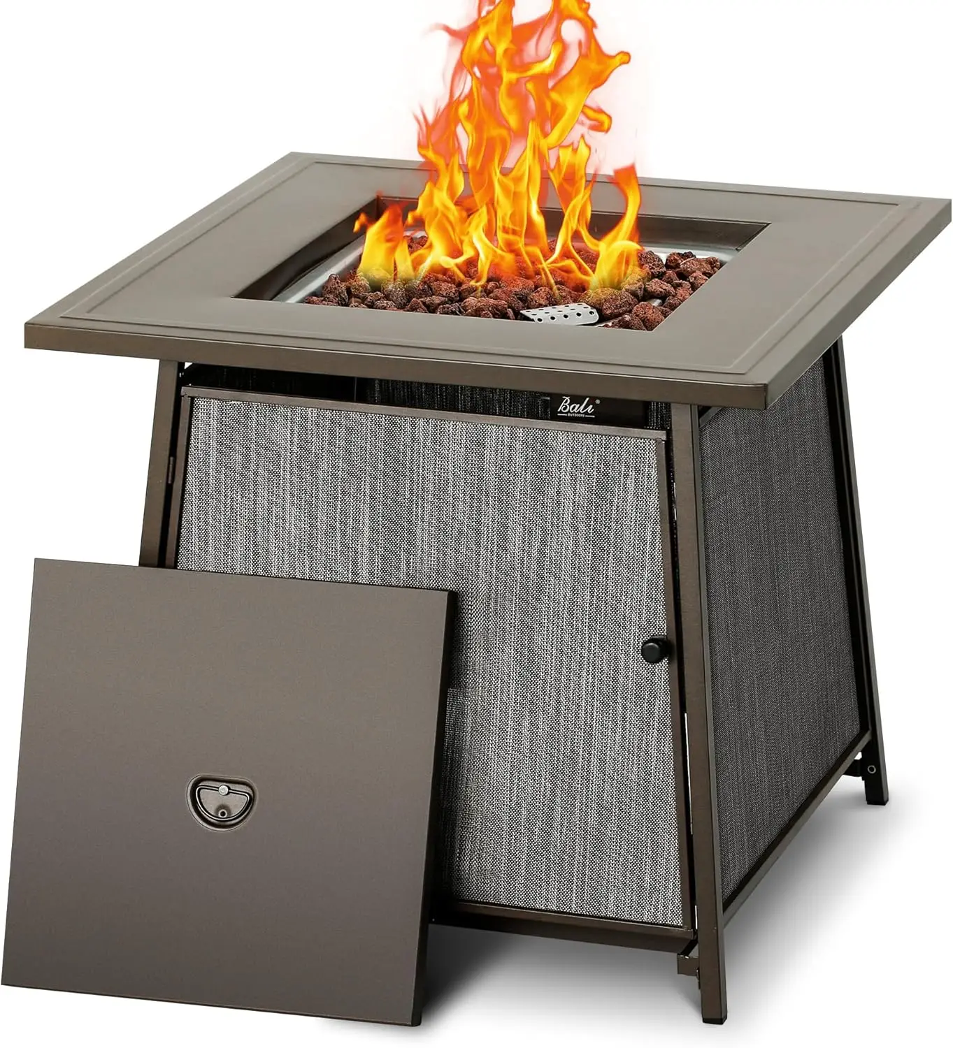 BALI OUTDOORS FirePit Propane Gas Fire Pit Table, 28Inch Square Fire Table 50,000BTU with Cover Lid & Lava Rocks