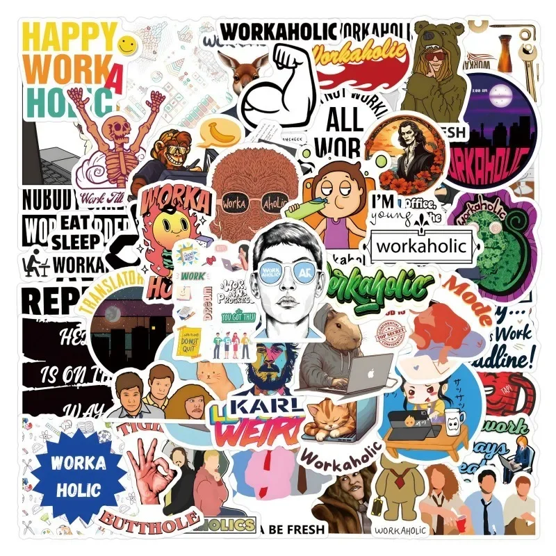 

55pcs New Workaholic Personalized Graffiti Stickers Decals Suitcase Water Cup Laptop Office DIY Decorative Stickers