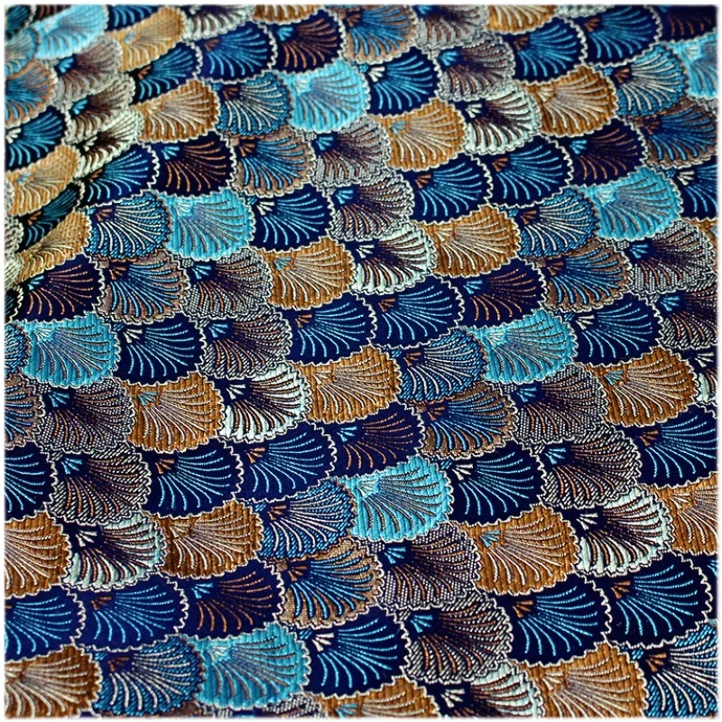 

Ocean Blue Gold Silk Brocade Jacquard Fabric for Dress Bag Decorative Sewing