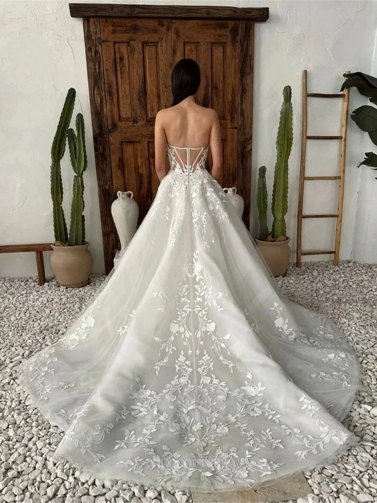 Boho Sweetheart A-line Wedding Dresses for Bride Sheer Corset Appliques Sweep Train Bridal Gown Sleeveless vestido de novia