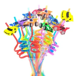 8pcs 26cm Racing Kids Party Themed Straws Reusable Car Plastic Helical Drinking Straw for Boy Racing Car Birthday Party Decor