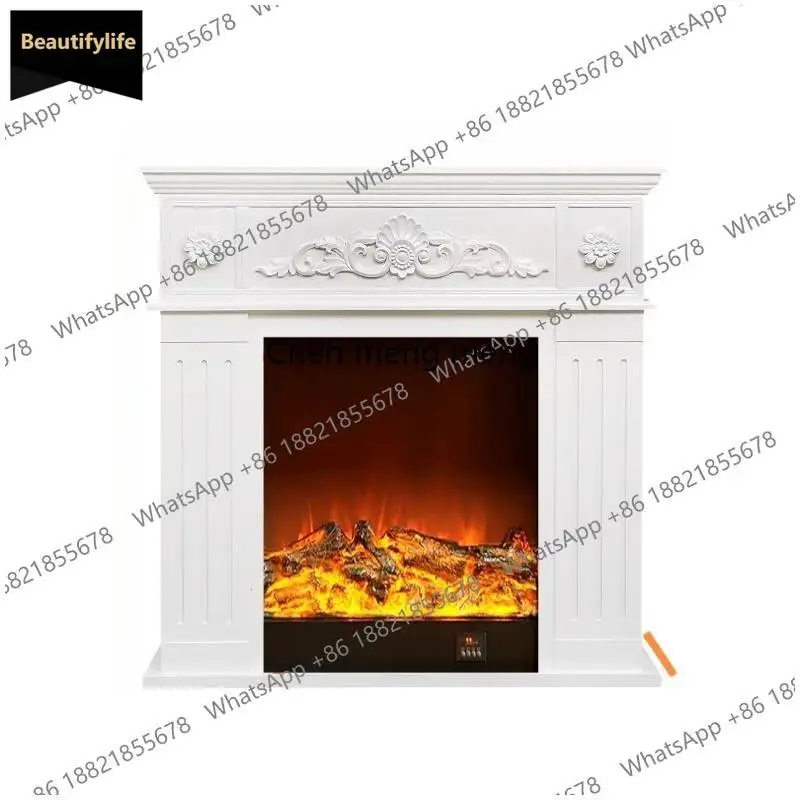 A95 French‑style modern narrow white wood fireplace cabinet, stylish decorative furniture for living‑room home decor