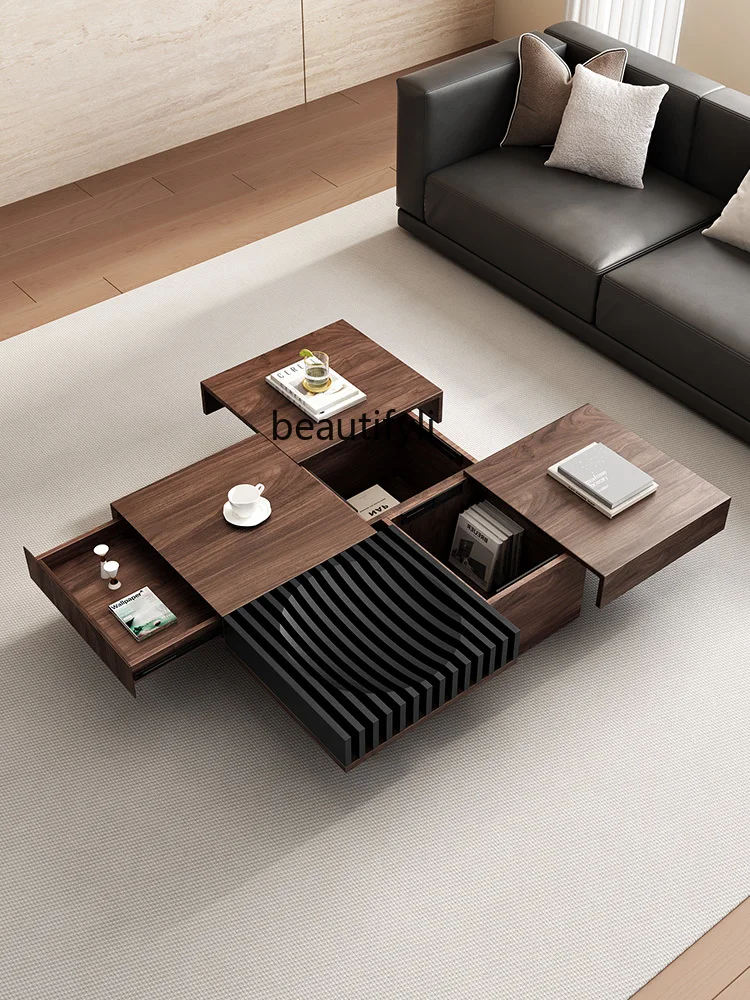 Italian North American Black Walnut Solid Wood Coffee Table Living Room Home Square Light Luxury Modern