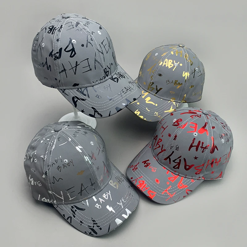 Kpop Shiny Letter Trend Star Men Women Baseball Hats Cotton Classic Breathable Streetwear Reflective Fashion Sport Hip Hop Caps