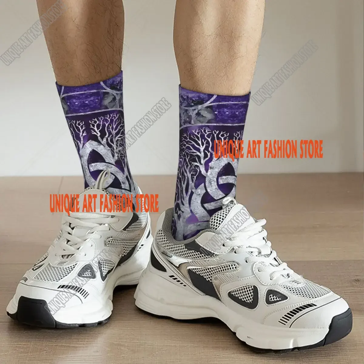 Tree Of Life With Triquetra Amethyst And Silver Men's Socks Retro Harajuku Street Style Novelty Seamless Crew Sock