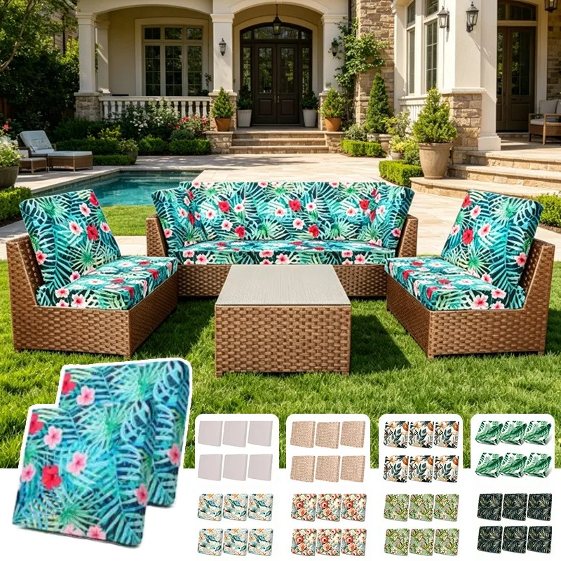 2/4/6/8Pcs Outdoor Patio Cushion Covers Elastic Stretch UV Resistant Slipcover for Patio Furniture Sectional Sofa Protector