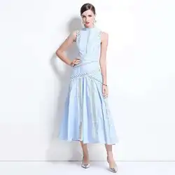 Elegant Lace Hollow Out Long Dresses Women Summer Holiday Sleeveless Embroidery Fashion Retro Slim Maxi Evening Party Vestidos