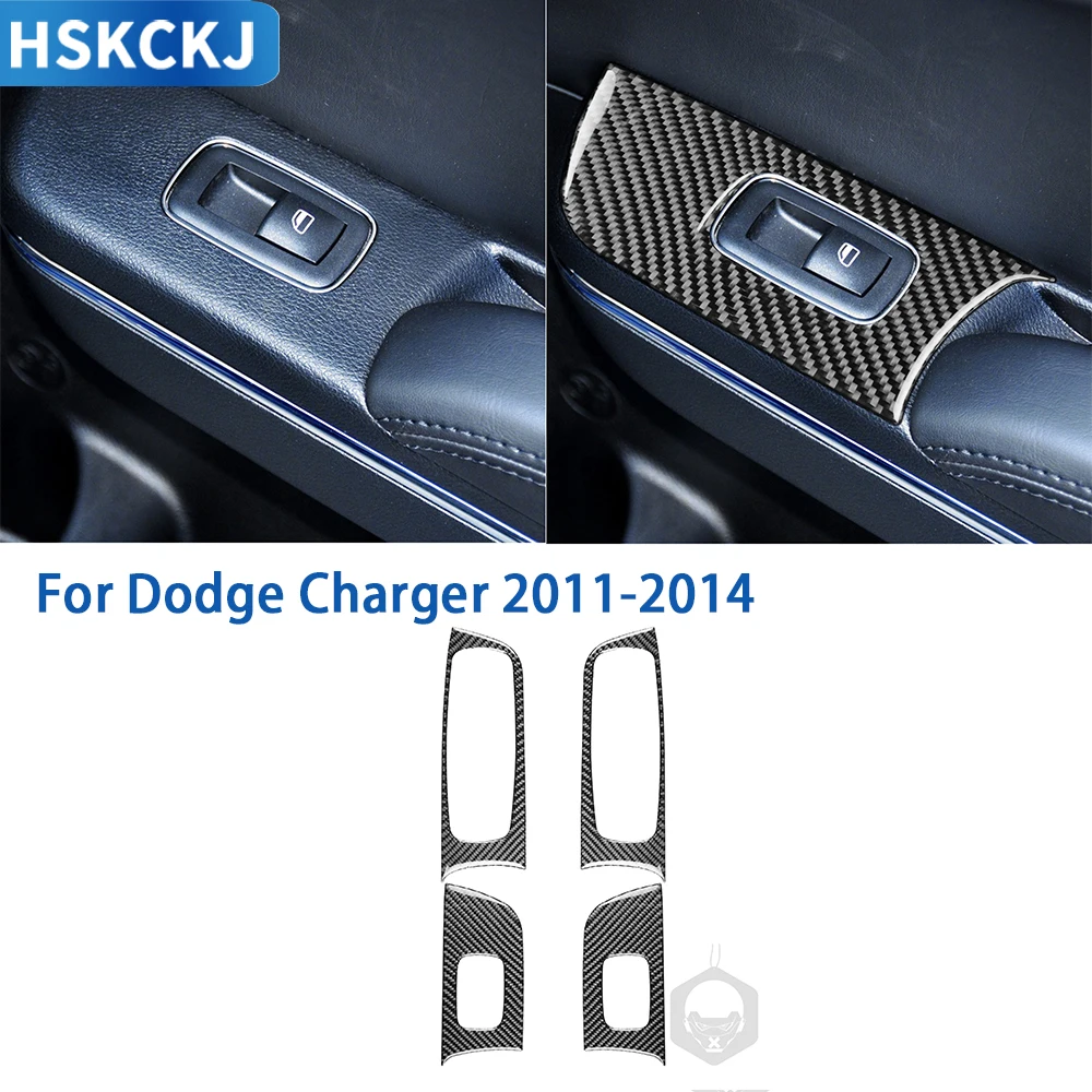 

For Dodge Charger 2011 2012 2013 2014 Accessories Carbon Fiber Interior Window Lifting Armrest Panel Cover Trim Sticker