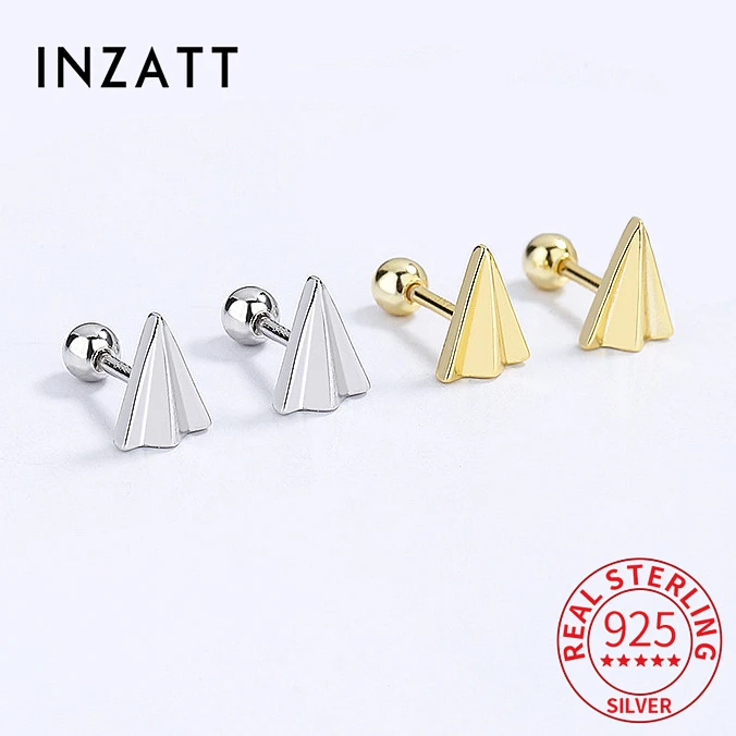 INZATT Real 925 Sterling Silver Paper Airplane Bead Stud Earrings For Fashion Women Classic Fine Jewelry Minimalist Accessories