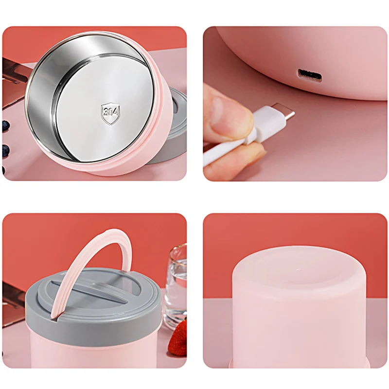 Stainless Steel Electric Lunch Box USB Plug Heating Bento Box Thermal Portable Picnic Car Office Heated Food Warmer Container