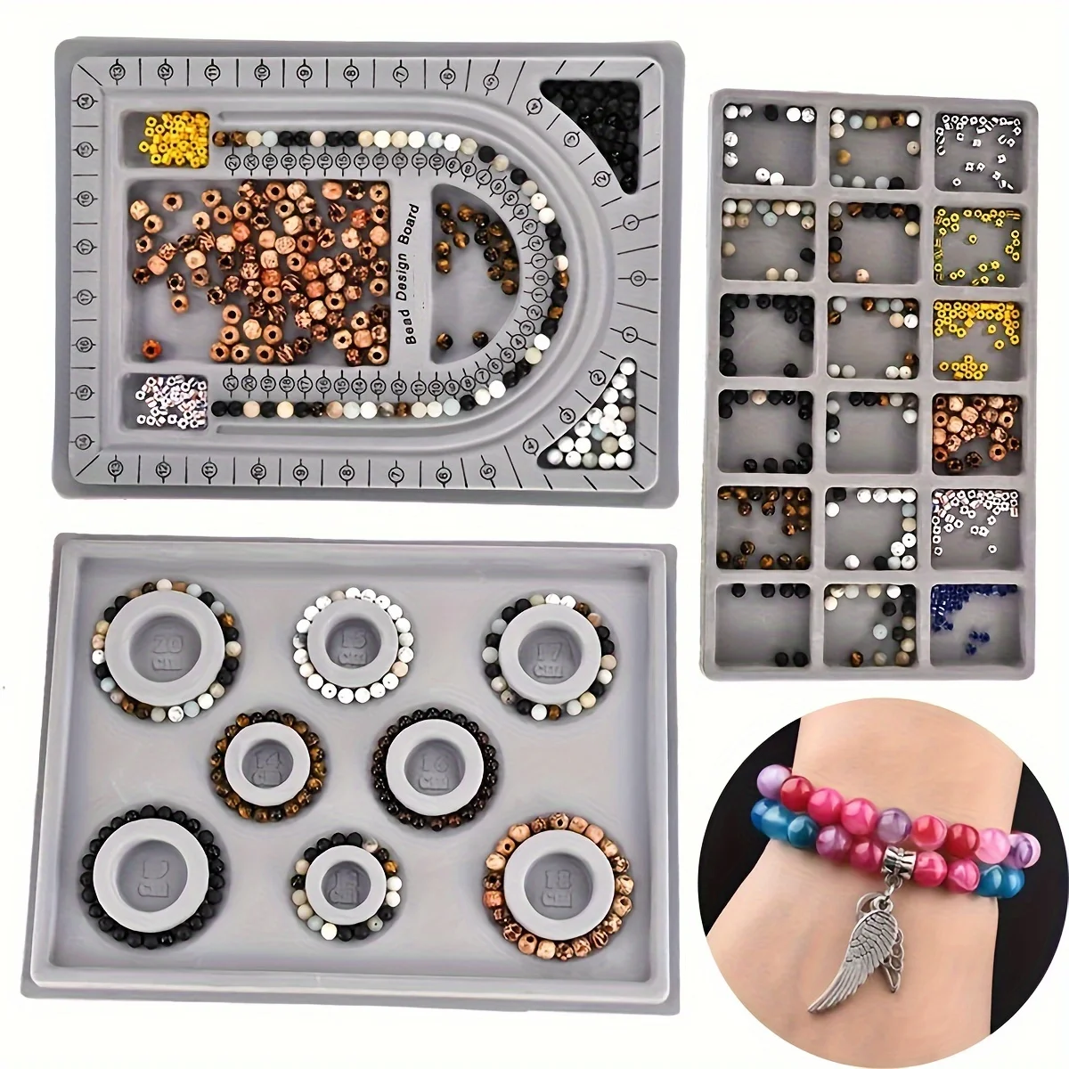 

3-Piece BeadTrayKitProfessionalDesignBoardwithMeasuringTool for DIY Bracelet&NecklaceMakingJewelryCraftOrganizerSupplies