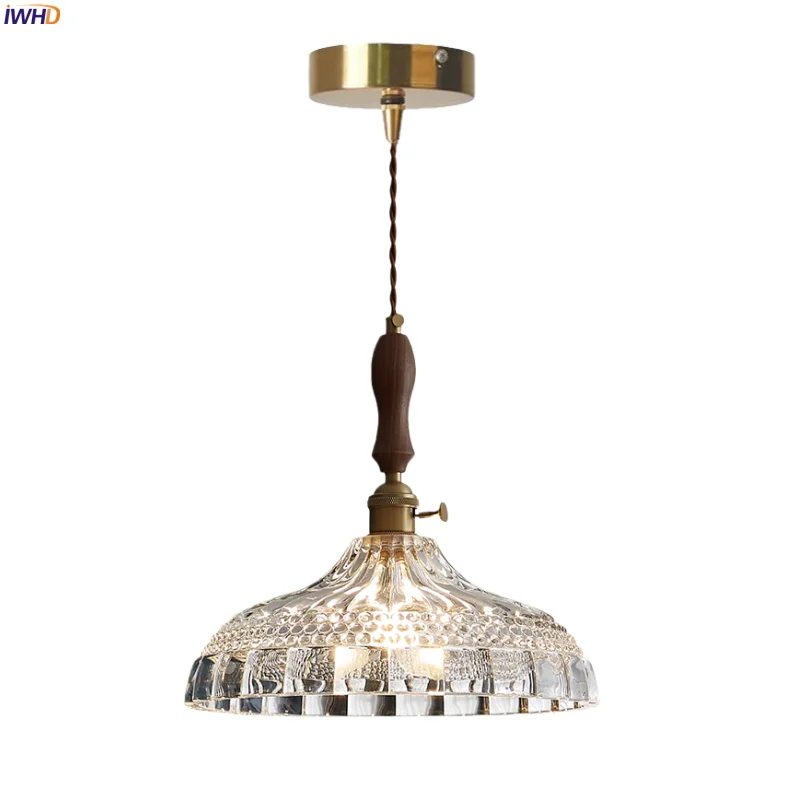 

IWHD Home Decor LED Pendant Lights Kitchen Island Living Room Bathroom Cafe Copper Glass French Vintage Hanging Lamp Hanglampen